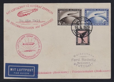 ZEPPELINPOST Sie. 30 Bd, LZ 127 Bordpost Weltrundfahrt 1929 kpl Rundtour, 600,-€ - Bild 1 von 3