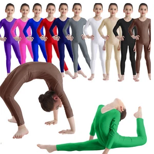 Kids Girls Long Sleeve Bodysuit Body Unitard Ballet Dance Gymnastics Leotard - Picture 1 of 122