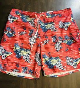 St Johns Bay Mens 9" Red Scenic Swim Shorts Trunks 3XL Mesh Lining Drawcord - Picture 1 of 9