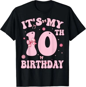 It's My 10th Birthday Girl Coquette Bow Pink 10 Year Old T-Shirt - Picture 1 of 5