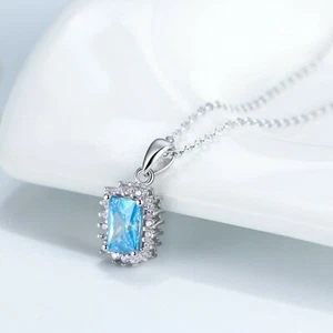 Blauer Zirkon 925 Silber Anhänger, Halskette, Geschenk für Damen, zum Valentinstag - Bild 1 von 5