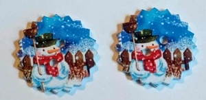 2 Snowman Sewing Buttons Crafting 2 Hole Wood 1"  - Picture 1 of 2
