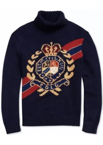 NWT Polo Ralph Lauren 2017 Wool Intarsia Crest Turtleneck Sweater sz Small - Picture 1 of 9