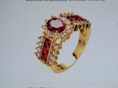 Anillo de cuarzo rojo granate diseño princesa y circonita cúbica relleno de oro talla 8 Foto 1 de 3