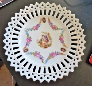 Vintage Courting Couple Reticulated Lace Germany Plate 5.5" - Picture 1 of 4
