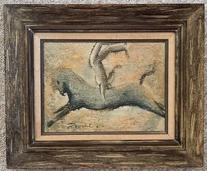 Schönes Vintage Abstraktes Pferd Gemälde Mid Century Modern Wandbehang Kunst Signiert - Bild 1 von 9