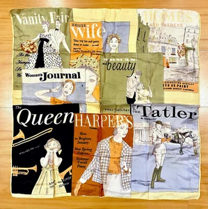 Vintage Rare 1950’s Silk Scarf - TATLER, VANITY FAIR, HARPER’S Magazine Covers - Bild 1 von 4