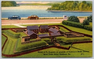 Postcard Pennsylvania Sunbury Radio Station Grounds PA Model of Fort Augusta - Picture 1 of 2