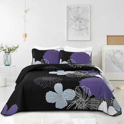 Juego de edredón floral púrpura California tamaño king - 3 piezas patrón de flores púrpura Co Foto 1 de 4