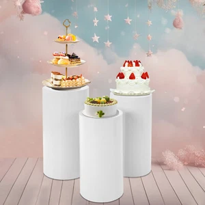 Soporte de pedestal de cilindro redondo de 3 piezas para decoración de boda fiesta blanco - Imagen 1 de 23