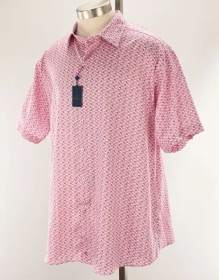 DAVID DONAHUE Mens Pink Geometric Short Sleeve Button Front Cotton Shirt XXL NWT - Image 1 of 2