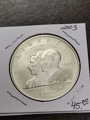 2003 P BU First Flight Centennial US Mint 90% Silver Dollar Coin  Air Plane - Image 1 of 2