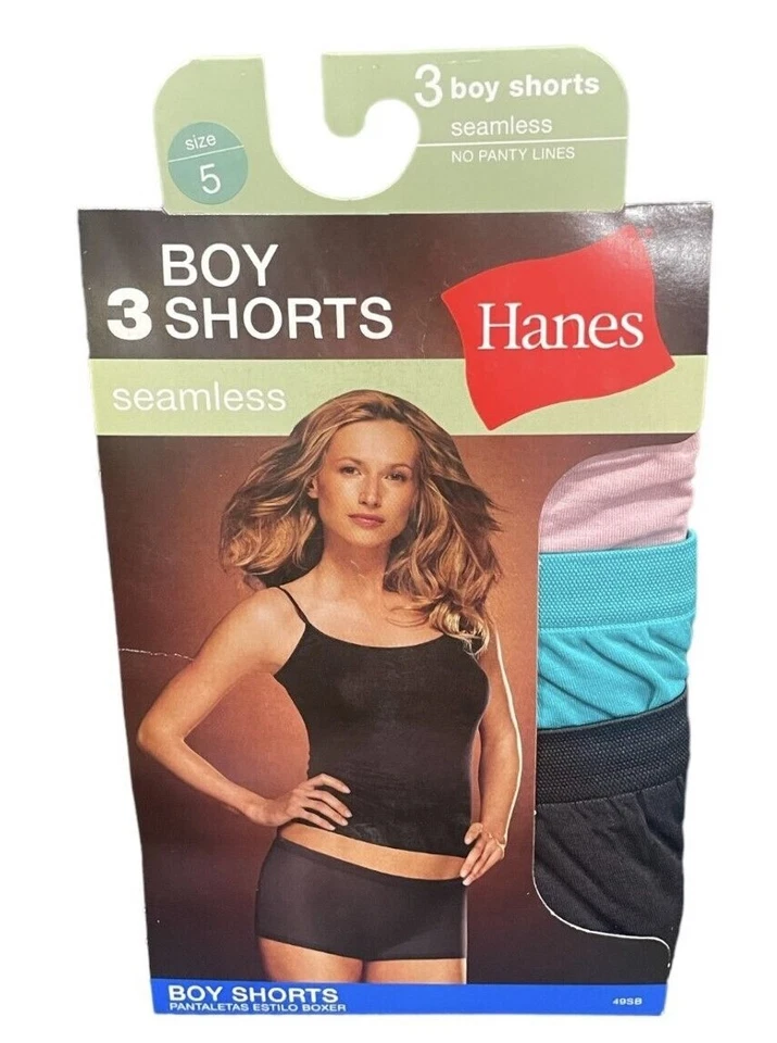 3 Pair Hanes Womens Underwear Size 5 Seamless Boy Shorts No Panty Lines