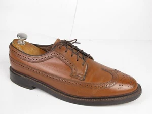 Vintage Florsheim Imperial Tan Scotchgrain Longwing Oxfords 9.5 D USA V-Cleat - Picture 1 of 6