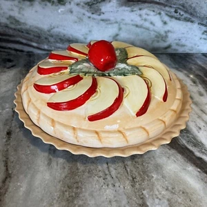 Vintage Apfelscheiben Keramik 12" Tortenplatte mit Deckel mit Originalkarton - Bild 1 von 7