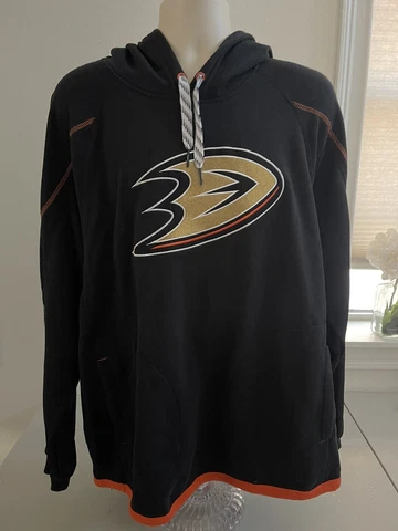 Mens NHL ANAHEIM DUCKS PULLOVER HOODIE Black/Orange Reebok NWOT Cover