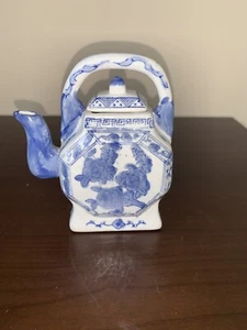 TETERA DE PORCELANA DE COLECCIÓN ANTIGUA CHINA ASIÁTICA CLÁSICA AZUL Y BLANCA - Imagen 1 de 10