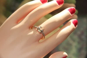 Oval Aquamarine & Pave Diamonds Rose Gold Ring - Picture 1 of 12