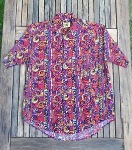 Camisa Hawaiana Bahía Tahití Remolinos Surf Manga Corta Mediana 2 De Colección - Imagen 1 de 6