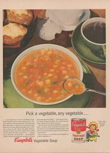1955 Campbell's Gemüsesuppe Bauer Kind Mädchen einmal am Tag Vintage Druck Anzeige L32 - Bild 1 von 1
