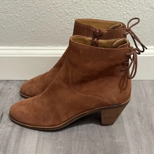 Lucky Brand Women's 6.5 Brown Suede Ankle Boots Block Heel Side Zip Lace back - Picture 1 of 7