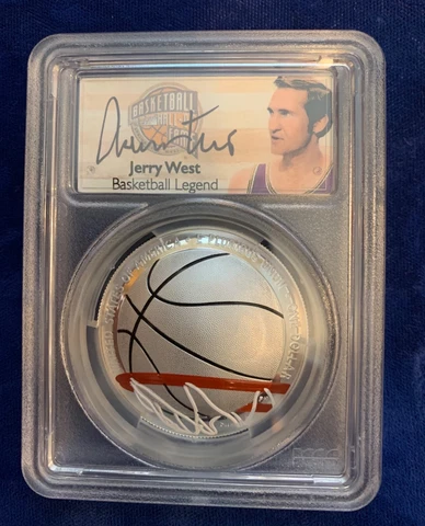 2020-P  Basketball HOF $1 Silver Coin PCGS PR70 DCAM FDOI - Signed by Jerry West Cover