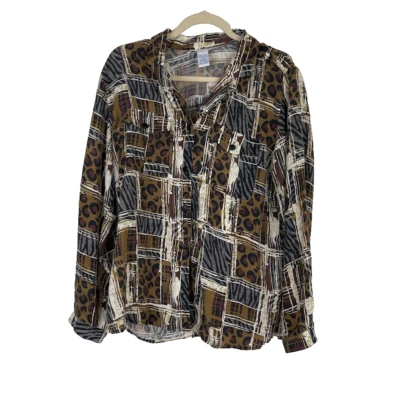 Blusa Top Anna & Frank Mujer Seda Estampado Animal Abotonada Talla M Oficina Carrera Foto 1 de 4