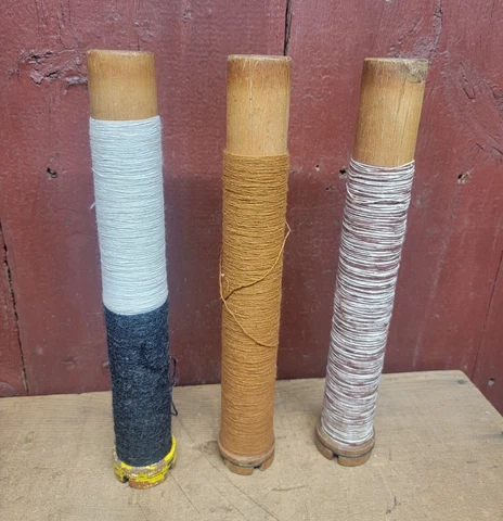 LOT OF 3 OLD WOODEN TEXTILE MILL SPINDLE SPOOL BOBBIN DIXIE INDUSTRIAL 12 1/2” Cover