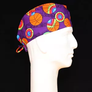 Basketball Theme on Purple Theme Scrub Hat - Picture 1 of 1