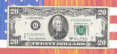 1969-C U.S. $20 Federal Reserve Note, Green Seal, G51323909C, Circulated - Image 1 of 2