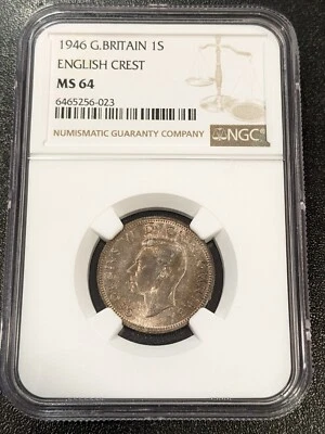 1946 MS64 Great Britain English Crest Silver Shilling NGC KM 853 George VI - Image 1 of 4