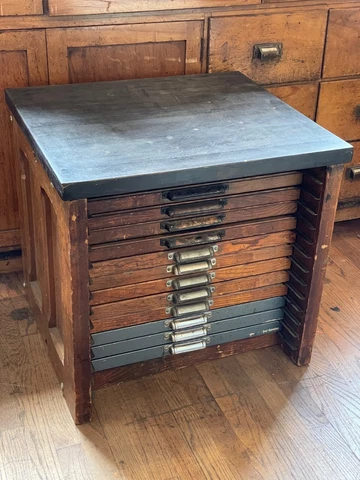 Small Wood Type Cabinet Letterpress Printer Oak Antique Showcard C&P Pilot Press Cover