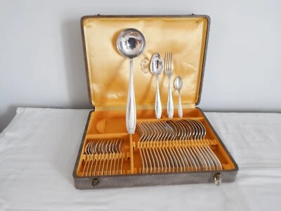 ANCIENNE Ménagère de 37 Pièces en Métal Argenté Art Déco Orfèvrerie APOLLO - Photo 1/4