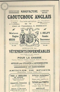 BORDEAUX MANUFACTURE CAOUTCHOUC ANGLAIS BECUS DELPY PUBLICITE VERS 1900 - Foto 1 di 1