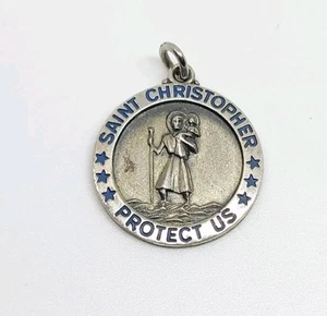 Vintage WEH Silver Overlay Saint Christopher Protect Us Pendant Charm - Picture 1 of 3