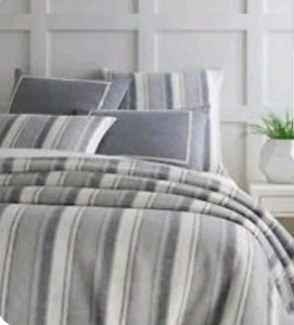 PINE CONE HILL Hampton Ticking Linen Twin Duvet Cover 68X88 Blue Ivory Stripe - Picture 1 of 7