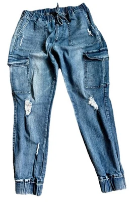 Pantalones de chándal de mezclilla cargo desgastados casi famosos talla L Foto 1 de 4