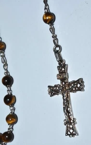 Antique Genuine TigerEye Sterling Silver Rosary  24" RARE     - Picture 1 of 6