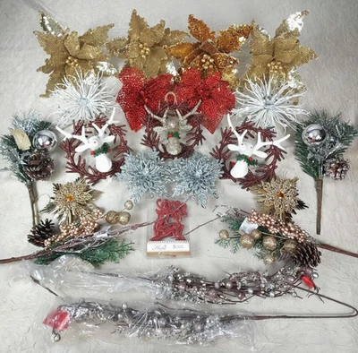 Vintage Christmas Glitter Lot Mixed Ornaments, Picks - 21 pcs -  Estate Find - Image 1 of 4