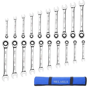 20-Piece 6-18MM 1/4-3/4 Inch Metric/SAE Ratcheting Wrench Set Box Open End Co... - Picture 1 of 7