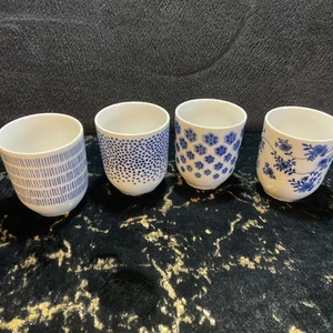 Set of 4 IKEA Entusiasm Blue & White Ceramic Porcelain Tea / Coffee Cups - Picture 1 of 6