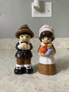 Vintage Set Boy And Girl Pilgrims Thanksgiving 6” Wax Candle Set UNUSED - Picture 1 of 14