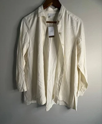 J.Jill 100% Silk Long Sleeve Shirt Jacket Size Small Petite – Cream Button Front - Image 1 of 4