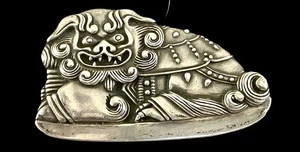 Antique Sterling Silver Chinese Foo Dog Belt/Sash Buckle c. 1812-1930s 31g - Picture 1 of 4