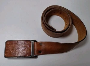 Vintage Distressed 1970's Levi Strauss Hand Stained Leather Belt & Buckle - Picture 1 of 24