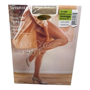 JCPenney Sheer Caress Control Top Sheer Pantyhose Mushroom Average Sandalfoot - Picture 1 of 2
