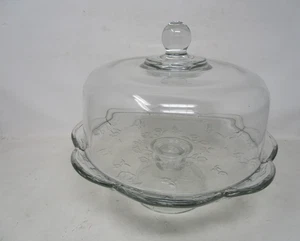 Covered Clear Glass Cake stand with Roses impressed in the base - Picture 1 of 6