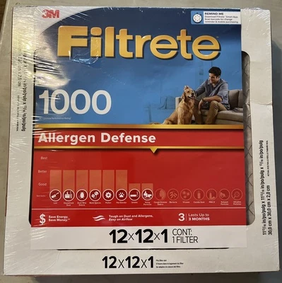 12x12x1 (11.7 x 11.7) Filtrete Allergen Defense 1000 Filter by 3M 2 Pack New - Image 1 of 3