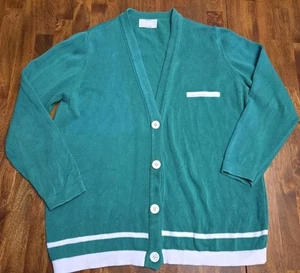 Vintage United Colors Of Benneton Green And White Cardigan Sweater No Size Tag - Picture 1 of 3