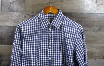 Camisa Canali Para Hombre Mediana Azul Cuadros Botón Delantero Manga Larga Hecha en Italia Foto 1 de 4